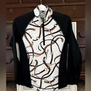 Sans Soleil equestrian print UVA protection long sleeve 1/4 zip pullover NWOT XS